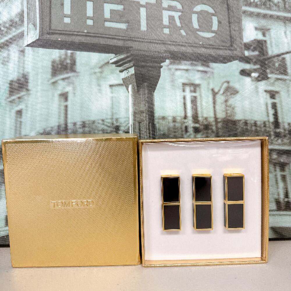 Tom Ford Mini Lipstick Gift Set 3-Pack Black Gold Tube Limited Gold Box